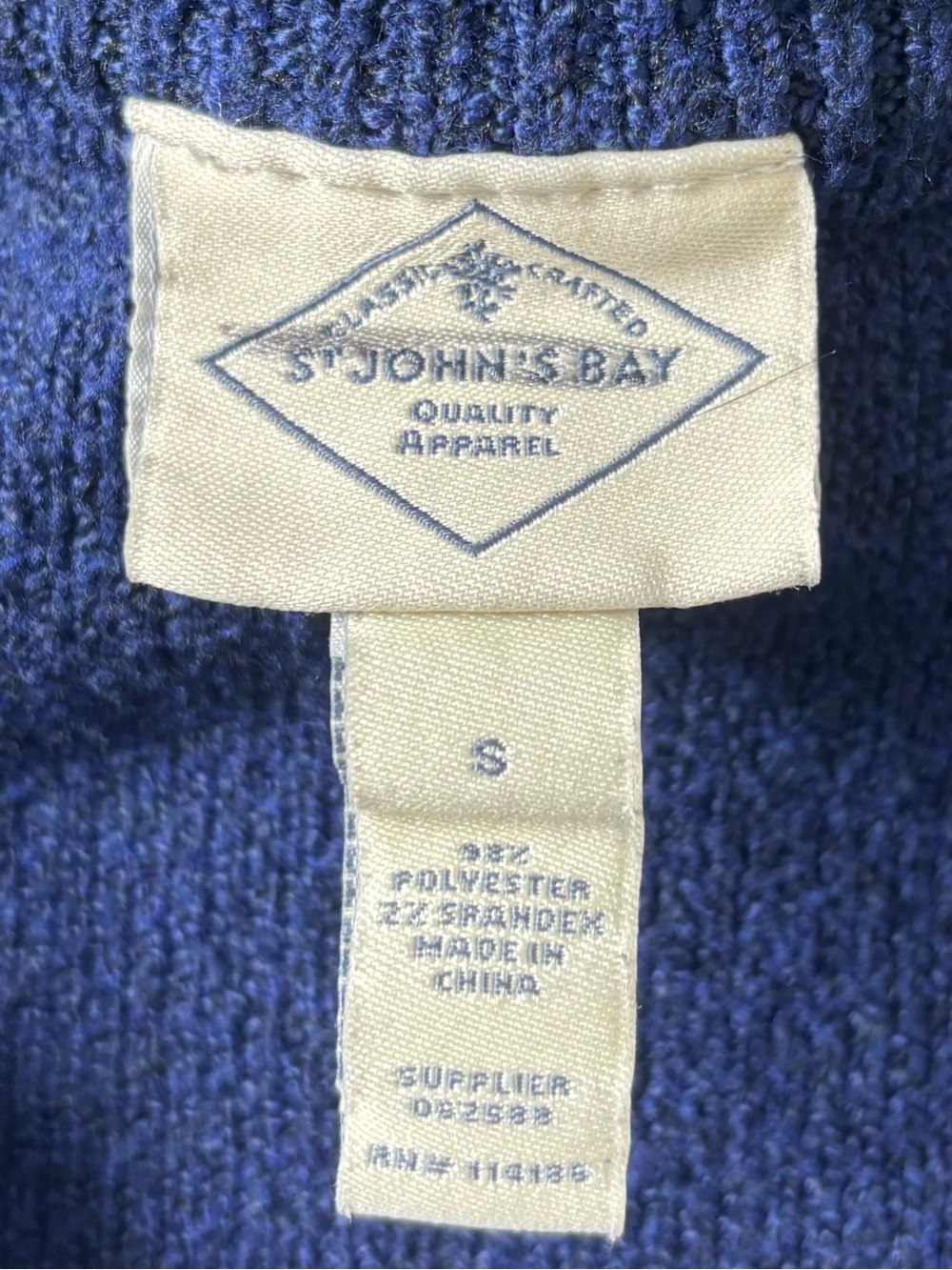 St. John's Bay Navy V-Neck Cable Knit Sweater with Three Buttons - Picture 2 of 7